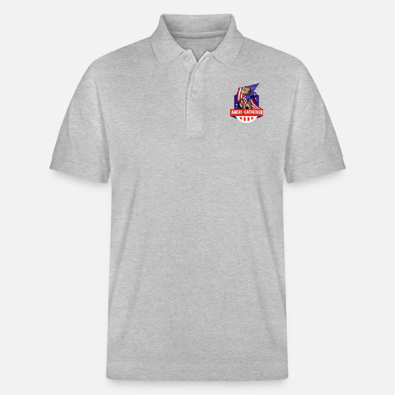 Ameri-catfather July 4 Independence Day - Stanley/Stella Unisex Organic Polo Shirt PREPSTER - heather grey