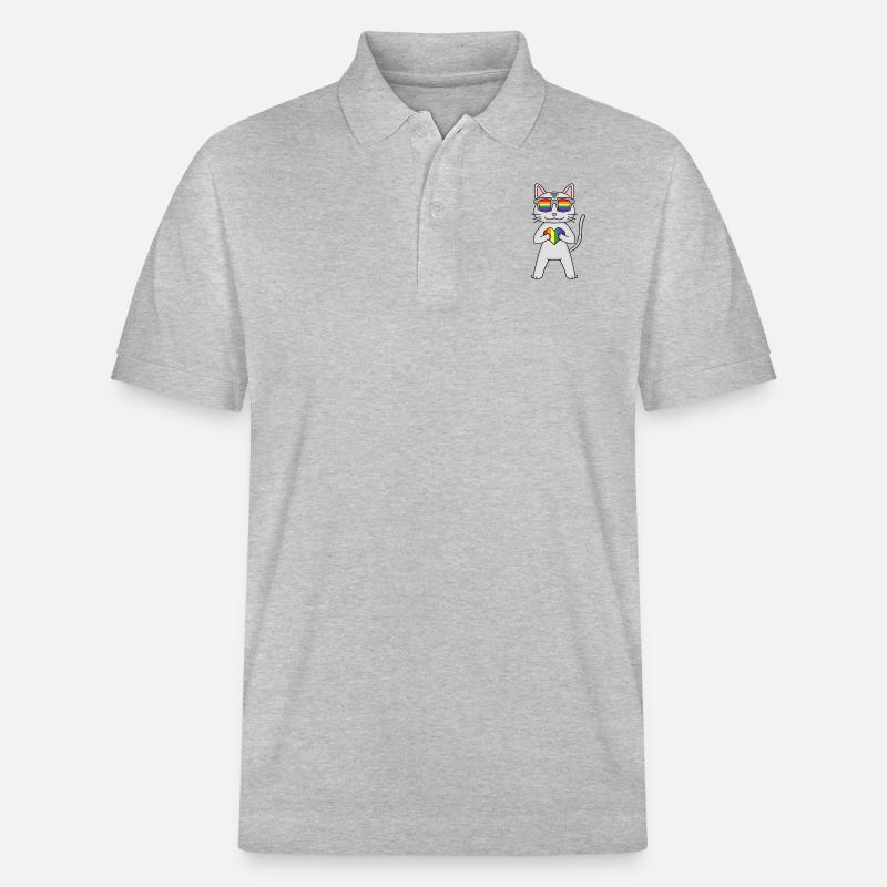 LGBT Katze Devon Rex Regenbogen - Stanley/Stella Unisex Bio-Poloshirt PREPSTER - Grau meliert