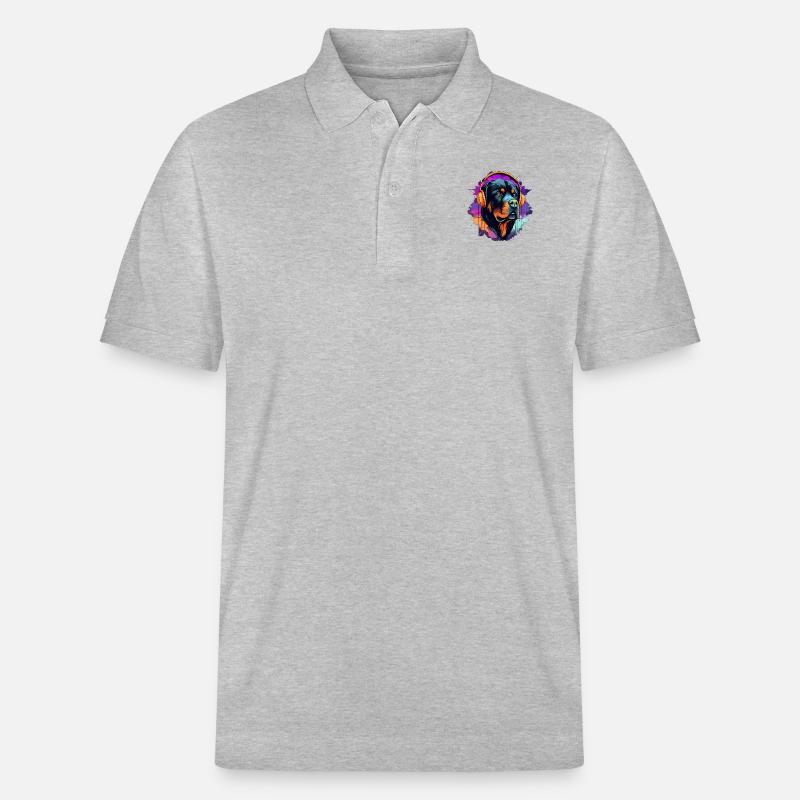 Rottweiler im Synth Wave Style - Stanley/Stella Unisex Bio-Poloshirt PREPSTER - Grau meliert
