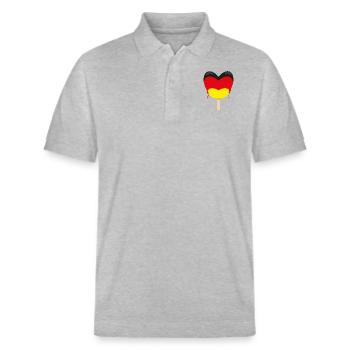 Deutschlandfahne mit Herz und Eis. - Stanley/Stella Unisex Bio-Poloshirt PREPSTER - Grau meliert - Vorne - Roxy (174cm) & Andy (188cm)