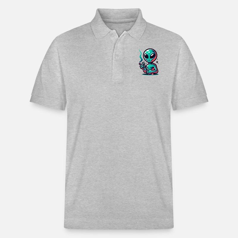 Alien mit Joint Zigarette rauchen - Stanley/Stella Unisex Bio-Poloshirt PREPSTER - Grau meliert