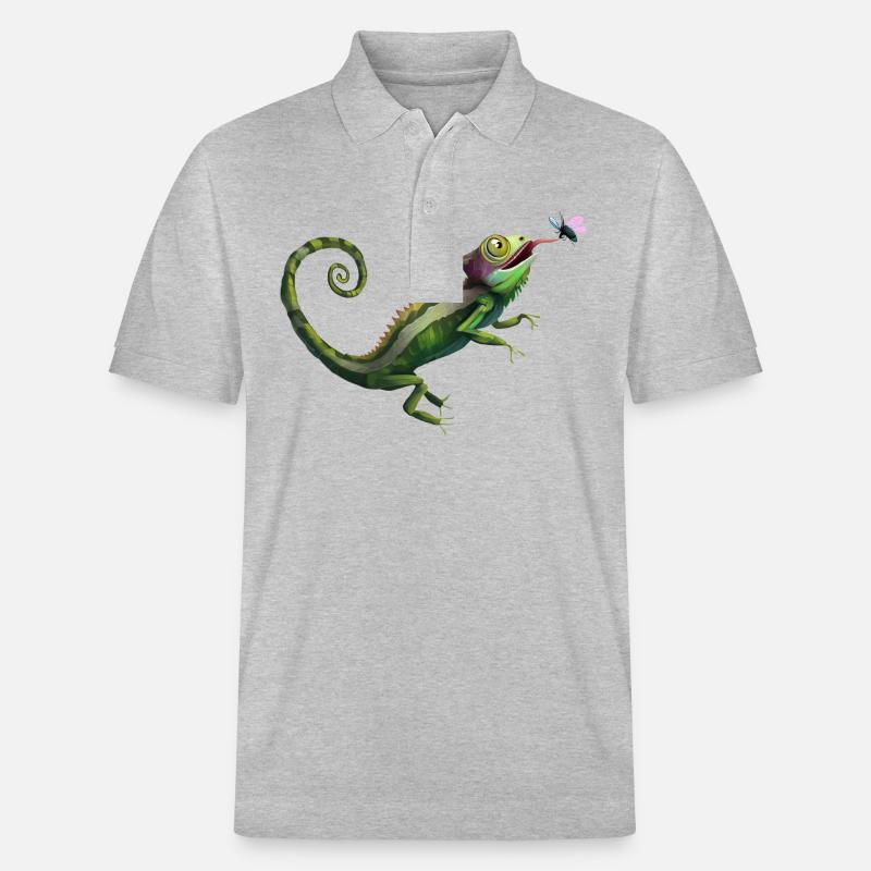 chamäleon frisst fliege - Stanley/Stella Unisex Bio-Poloshirt PREPSTER - Grau meliert