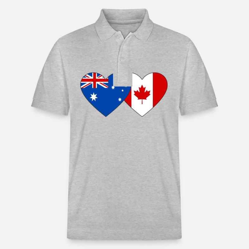 Australie Canada drapeau coeur - Polo PREPSTER bio Stanley/Stella Unisexe - gris chiné
