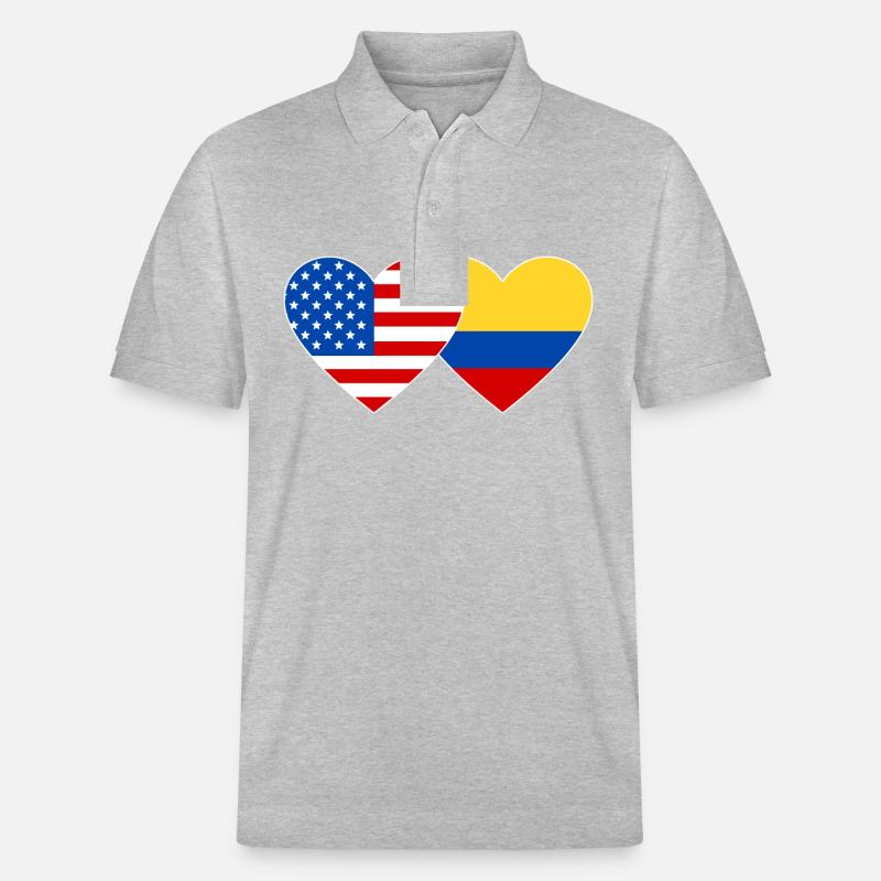 États-Unis Colombie drapeau coeur - Polo PREPSTER bio Stanley/Stella Unisexe - gris chiné