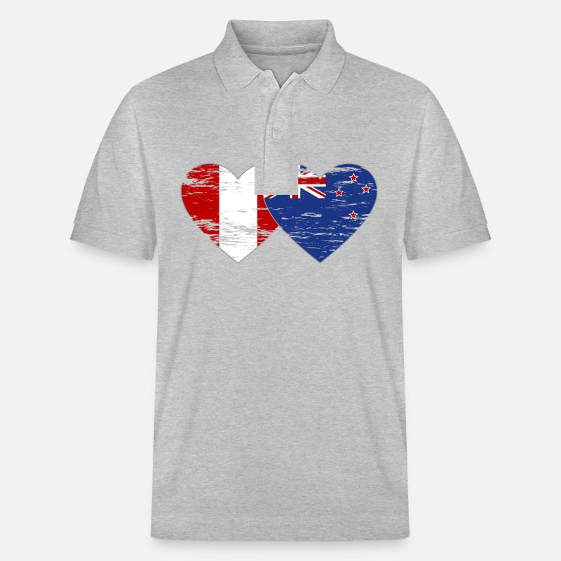 Pérou Nouvelle-Zélande drapeau coeur utilisé - Polo PREPSTER bio Stanley/Stella Unisexe - gris chiné