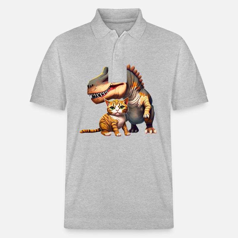 Katze schmust mit T-Rex - Stanley/Stella Unisex Bio-Poloshirt PREPSTER - Grau meliert