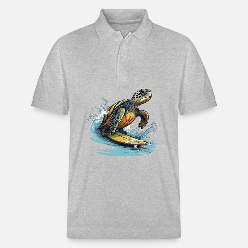 Schildkröte beim Surfen - Stanley/Stella Unisex Bio-Poloshirt PREPSTER - Grau meliert