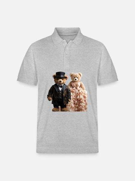 Two teddy bears newly married - Stanley/Stella Unisex Organic Polo Shirt PREPSTER - heather grey