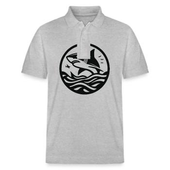 Cooles Haifisch Design für den Hai Fan - Stanley/Stella Unisex Bio-Poloshirt PREPSTER - Grau meliert - Vorne - Roxy (174cm) & Andy (188cm)