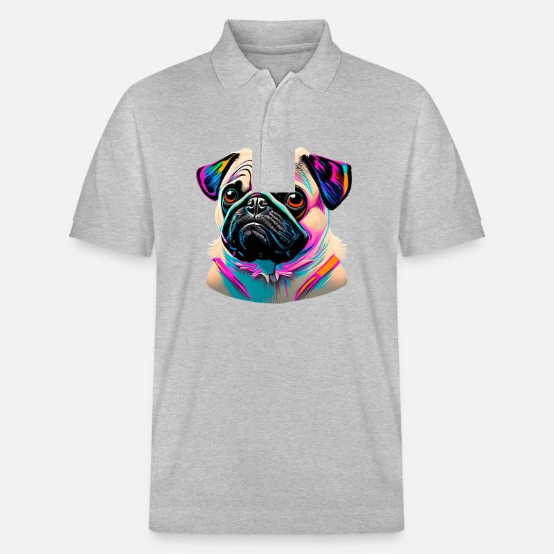 Mops Kopf Pug Graffiti - Stanley/Stella Unisex Bio-Poloshirt PREPSTER - Grau meliert