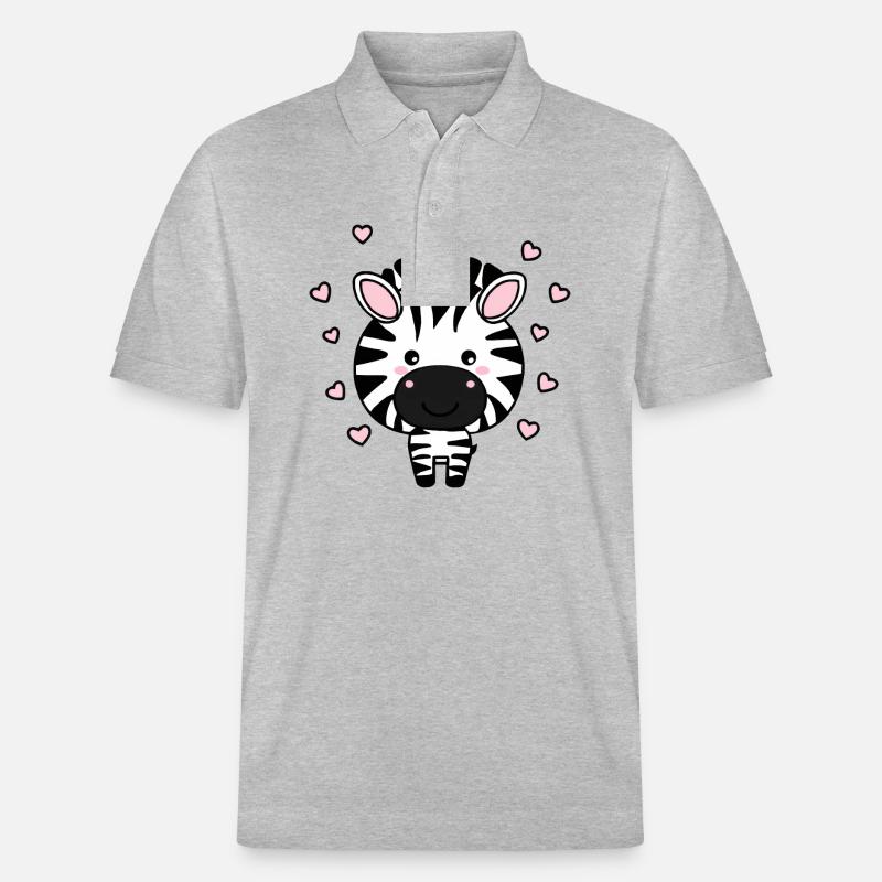 Süßes Zebra mit Herzchen - Stanley/Stella Unisex Bio-Poloshirt PREPSTER - Grau meliert
