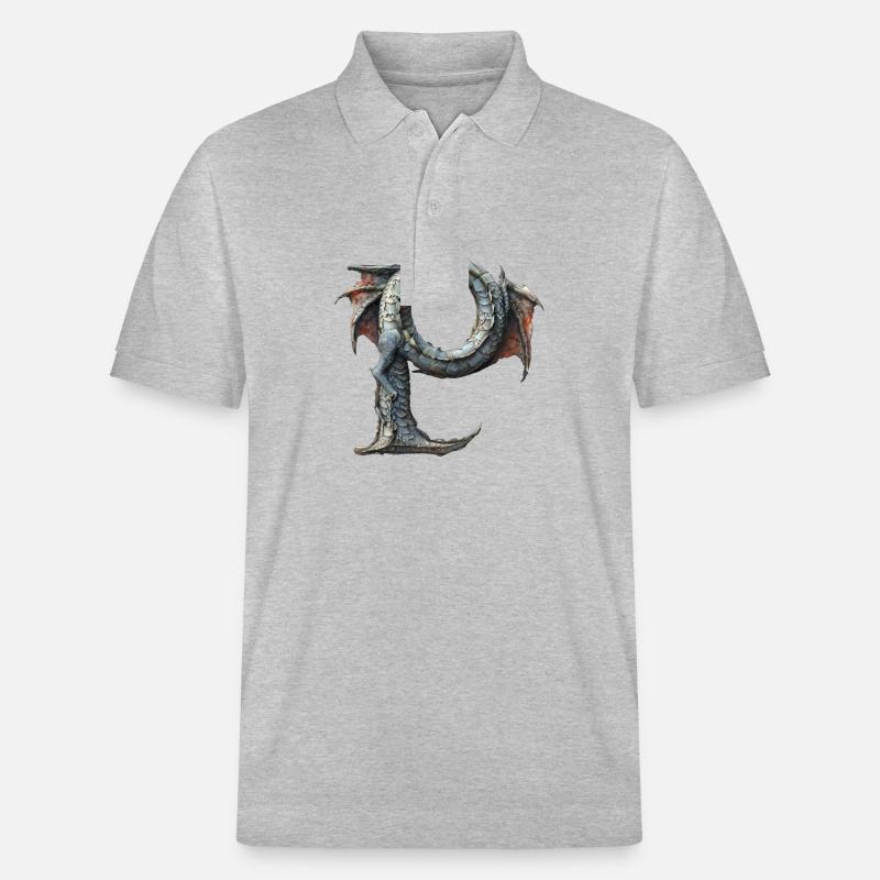 Buchstabe "P" im Drachendesign. - Stanley/Stella Unisex Bio-Poloshirt PREPSTER - Grau meliert