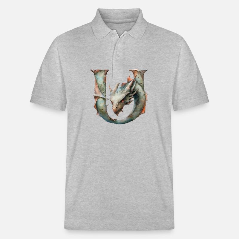 Buchstabe "U" im Drachendesign. - Stanley/Stella Unisex Bio-Poloshirt PREPSTER - Grau meliert