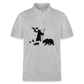 Der Druide, cooles Fantasy Rollenspiel Design - Stanley/Stella Unisex Bio-Poloshirt PREPSTER - Grau meliert - Vorne - Roxy (174cm) & Andy (188cm)