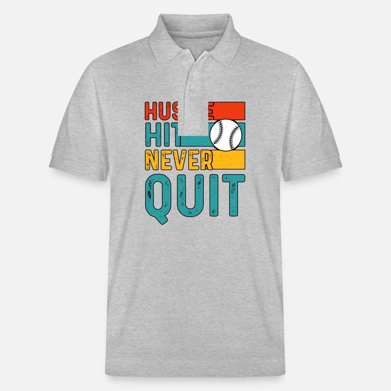 Hustle Hit Never Quit Baseball - Polo PREPSTER bio Stanley/Stella Unisexe - gris chiné
