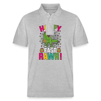 Happy East Rawr Pâques T-Rex - Polo PREPSTER bio Stanley/Stella Unisexe - gris chiné - Devant - Roxy (174cm) & Andy (188cm)