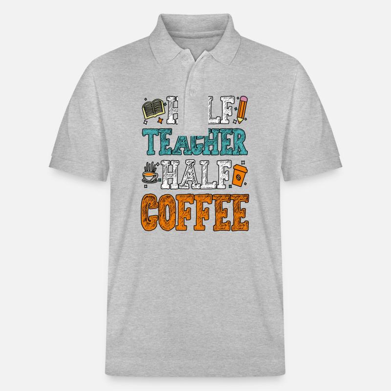 Halb Lehrer, halb Kaffee Kaffeelehrer - Stanley/Stella Unisex Bio-Poloshirt PREPSTER - Grau meliert