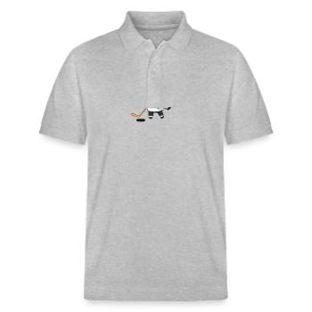 Lustiges Kuh Eishockey Design - Stanley/Stella Unisex Bio-Poloshirt PREPSTER - Grau meliert - Vorne - Roxy (174cm) & Andy (188cm)