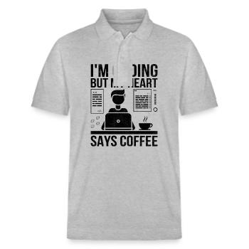 Café Codage Programmeur Codeur Développeur Nerd Coff - Polo PREPSTER bio Stanley/Stella Unisexe - gris chiné - Devant - Roxy (174cm) & Andy (188cm)