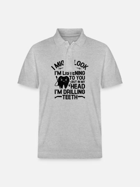 But In My Head I'm Drilling Teeth Dentist Dental D - Stanley/Stella Unisex Organic Polo Shirt PREPSTER - heather grey