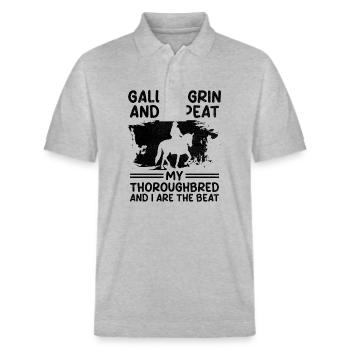 Thoroughbred Horse Racing Riding Equestian Horses - Stanley/Stella Unisex Organic Polo Shirt PREPSTER - heather grey - Front - Roxy (174cm) & Andy (188cm)