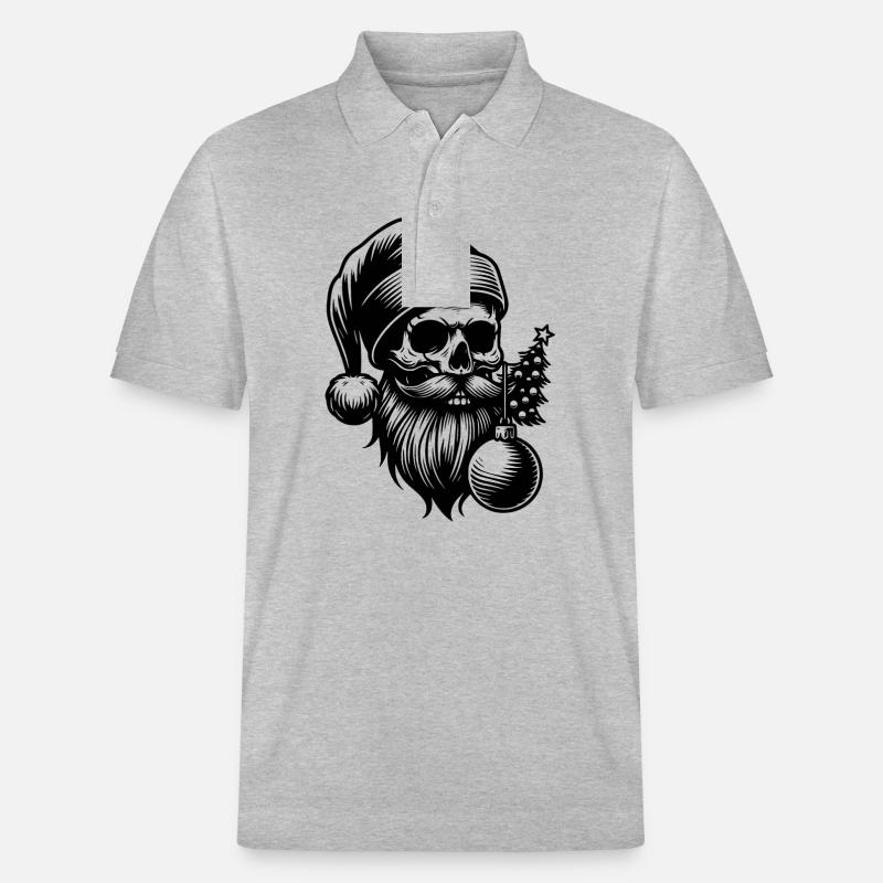 Weihnachtsmann Skull mit Christbaumkugel - Stanley/Stella Unisex Bio-Poloshirt PREPSTER - Grau meliert