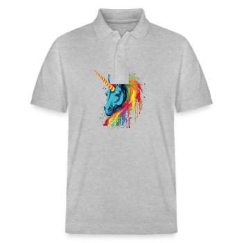 Licorne colorée à crinière arc-en-ciel - Polo PREPSTER bio Stanley/Stella Unisexe - gris chiné - Devant - Roxy (174cm) & Andy (188cm)