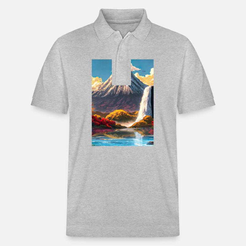 Japan Tower Wasserfall Gemälde - Stanley/Stella Unisex Bio-Poloshirt PREPSTER - Grau meliert