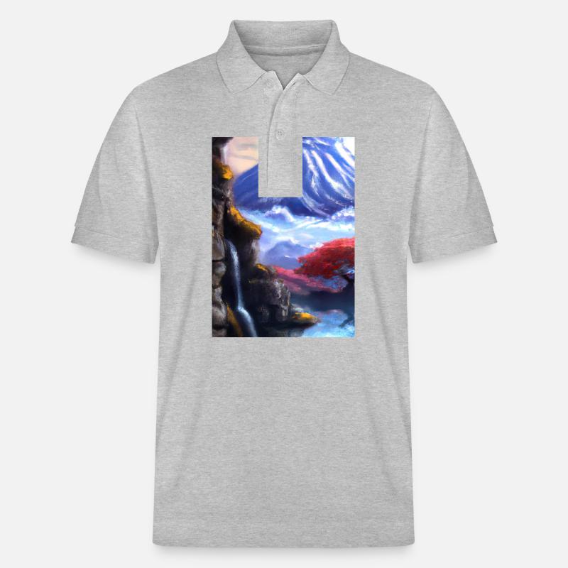 Japan Tower Wasserfall Gemälde - Stanley/Stella Unisex Bio-Poloshirt PREPSTER - Grau meliert