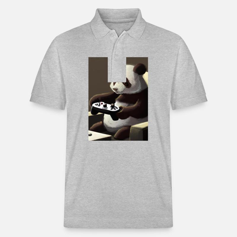 Panda mit Controller - Stanley/Stella Unisex Bio-Poloshirt PREPSTER - Grau meliert