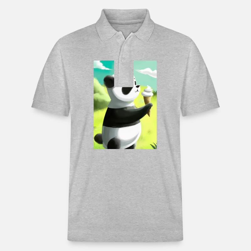Panda mit Eiscreme - Stanley/Stella Unisex Bio-Poloshirt PREPSTER - Grau meliert