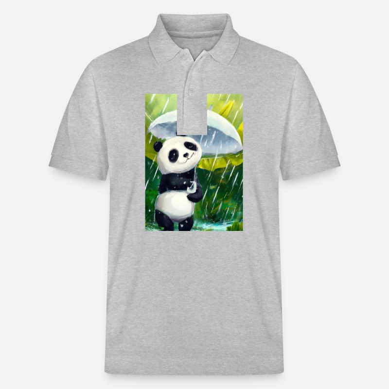 Panda mit Blattschirm - Stanley/Stella Unisex Bio-Poloshirt PREPSTER - Grau meliert