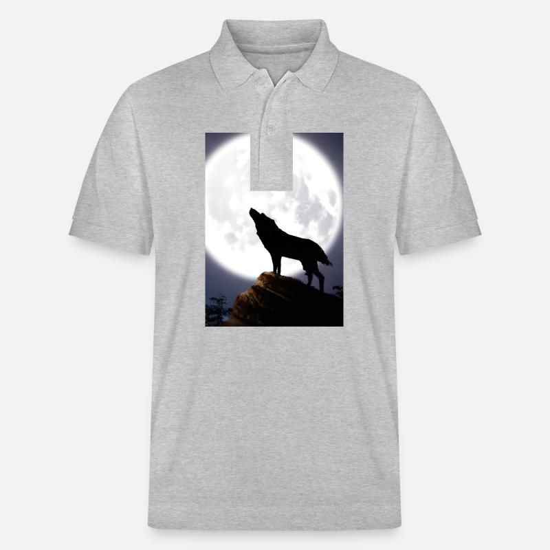 Wolf bei Nacht - Stanley/Stella Unisex Bio-Poloshirt PREPSTER - Grau meliert