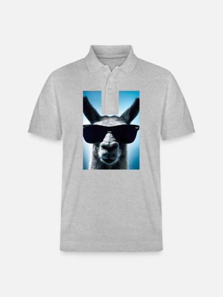 Lama mit Sonnenbrille - Stanley/Stella Unisex Bio-Poloshirt PREPSTER - Grau meliert