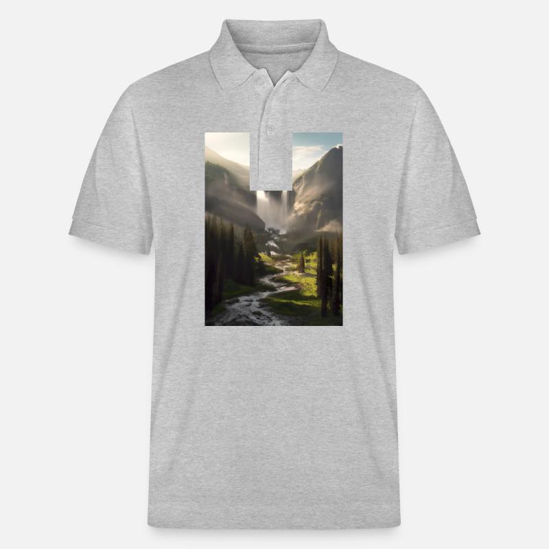 Wasserfall in der Natur - Stanley/Stella Unisex Bio-Poloshirt PREPSTER - Grau meliert
