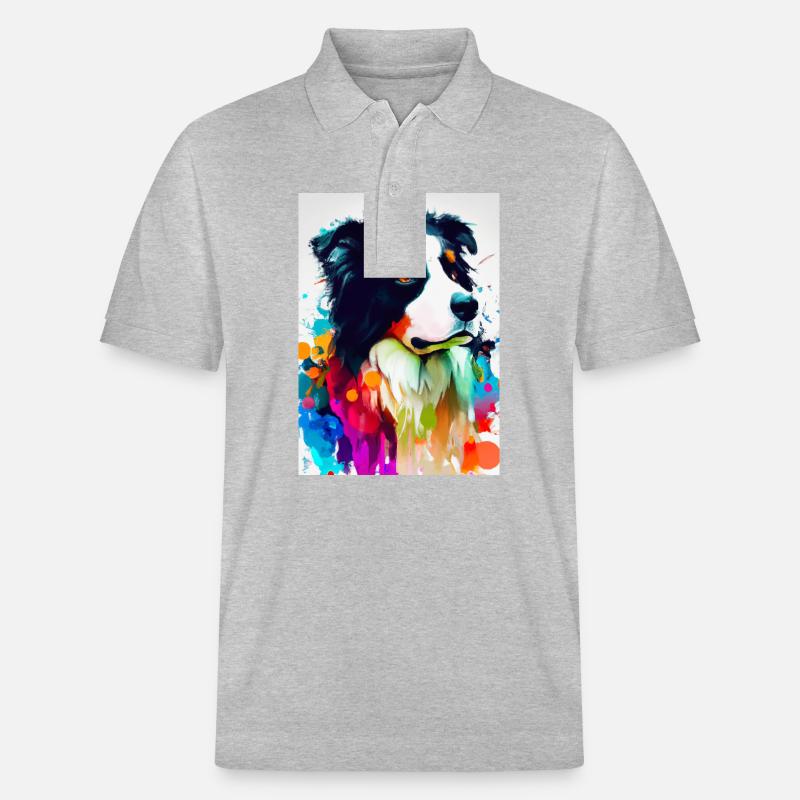 Bunter Border Collie - Stanley/Stella Unisex Bio-Poloshirt PREPSTER - Grau meliert