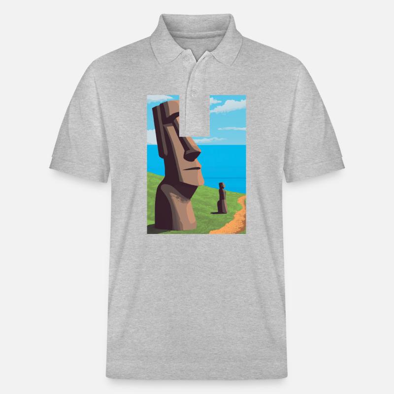 Monumentale Moai-Statuen - Stanley/Stella Unisex Bio-Poloshirt PREPSTER - Grau meliert