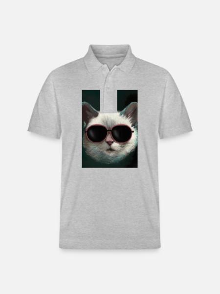 Katze mit Sonnenbrille - Stanley/Stella Unisex Bio-Poloshirt PREPSTER - Grau meliert