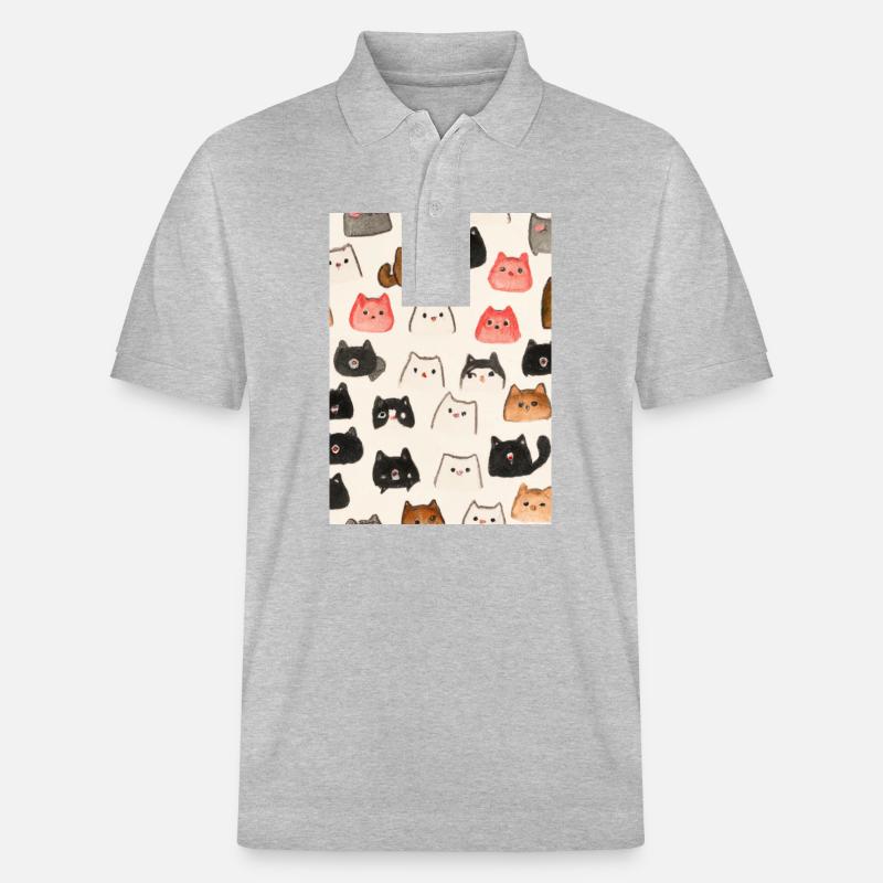 Niedliches Katzenmuster - Stanley/Stella Unisex Bio-Poloshirt PREPSTER - Grau meliert