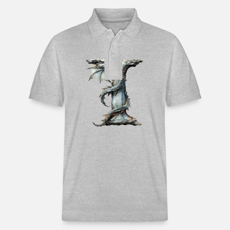 Buchstabe "I" im Drachendesign. - Stanley/Stella Unisex Bio-Poloshirt PREPSTER - Grau meliert