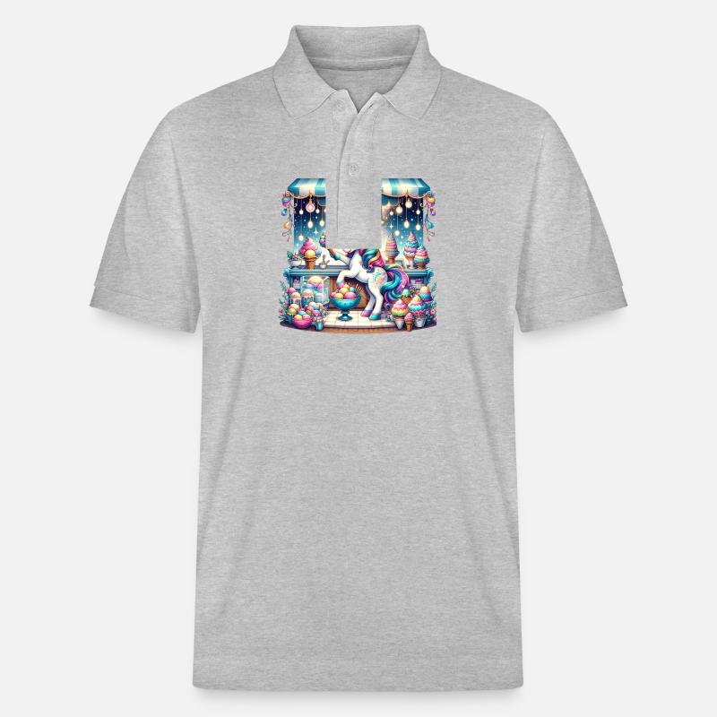 Einhorn-Eiscreme-Verkäufer - Stanley/Stella Unisex Bio-Poloshirt PREPSTER - Grau meliert