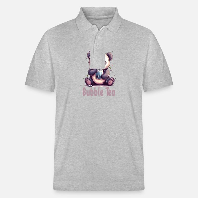 Niedlicher Panda mit Tee - Stanley/Stella Unisex Bio-Poloshirt PREPSTER - Grau meliert