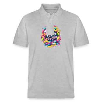 Frohe Ostern Bunte Eierjagd Osterkorb für Kinder - Stanley/Stella Unisex Bio-Poloshirt PREPSTER - Grau meliert - Vorne - Roxy (174cm) & Andy (188cm)