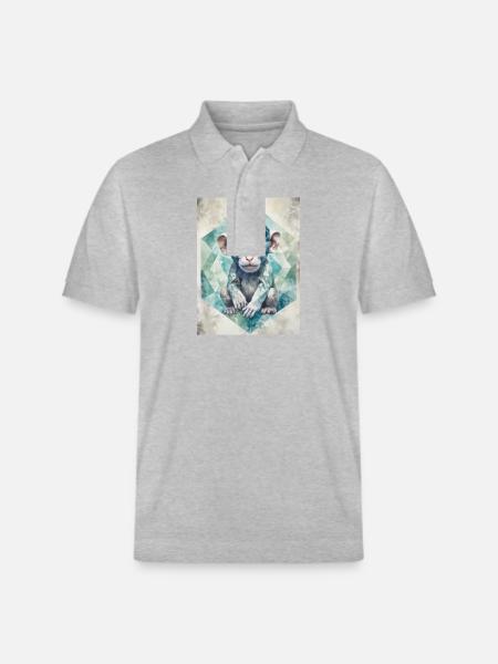 Geometric Baby Monkey - Stanley/Stella Unisex Organic Polo Shirt PREPSTER - heather grey