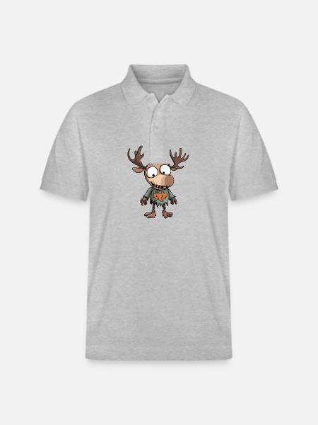 Moose Halloween Funny Zombie - Stanley/Stella Unisex Organic Polo Shirt PREPSTER - heather grey