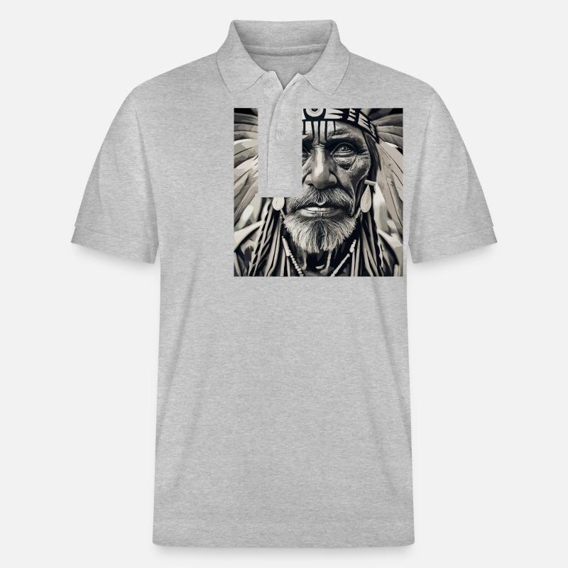 alter Mann mit Federschmuck - Stanley/Stella Unisex Bio-Poloshirt PREPSTER - Grau meliert