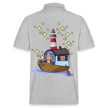 Peanut Sailor Boat Lighthouse Adventure Trip - Stanley/Stella Unisex Organic Polo Shirt PREPSTER - heather grey - Back - Andy (188cm)