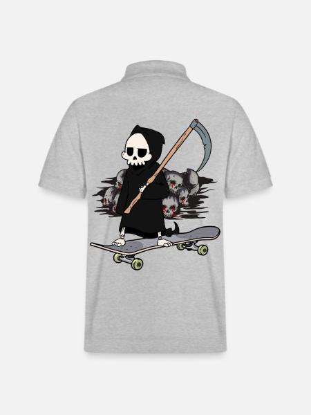 Skateboard Grim Reaper Closing Time End Horror Death - Stanley/Stella Unisex Organic Polo Shirt PREPSTER - heather grey