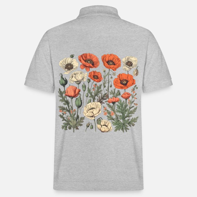 Wunderschönes Boho Mohn Herbarium Bouquet - Stanley/Stella Unisex Bio-Poloshirt PREPSTER - Grau meliert