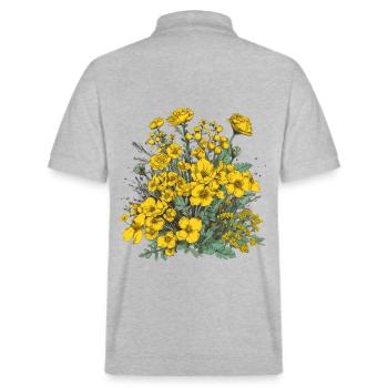 Wunderschönes Boho Blumen Herbarium Bouquet gelb - Stanley/Stella Unisex Bio-Poloshirt PREPSTER - Grau meliert - Hinten - Andy (188cm)